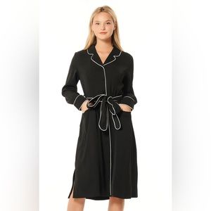 Gracia Lapeled Collar Tie-Waist Contrast Pipined Dress